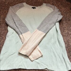 Talbots Gray and Blue Crew Neck Sweater with Ribbed Texture